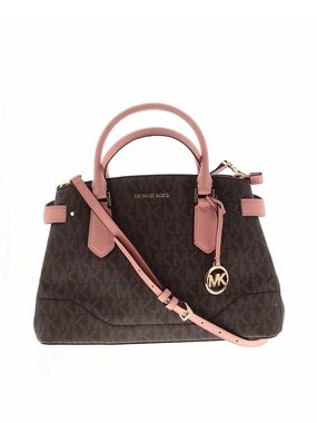 Michael Kors Brown Signature Satchel with Pink Trim